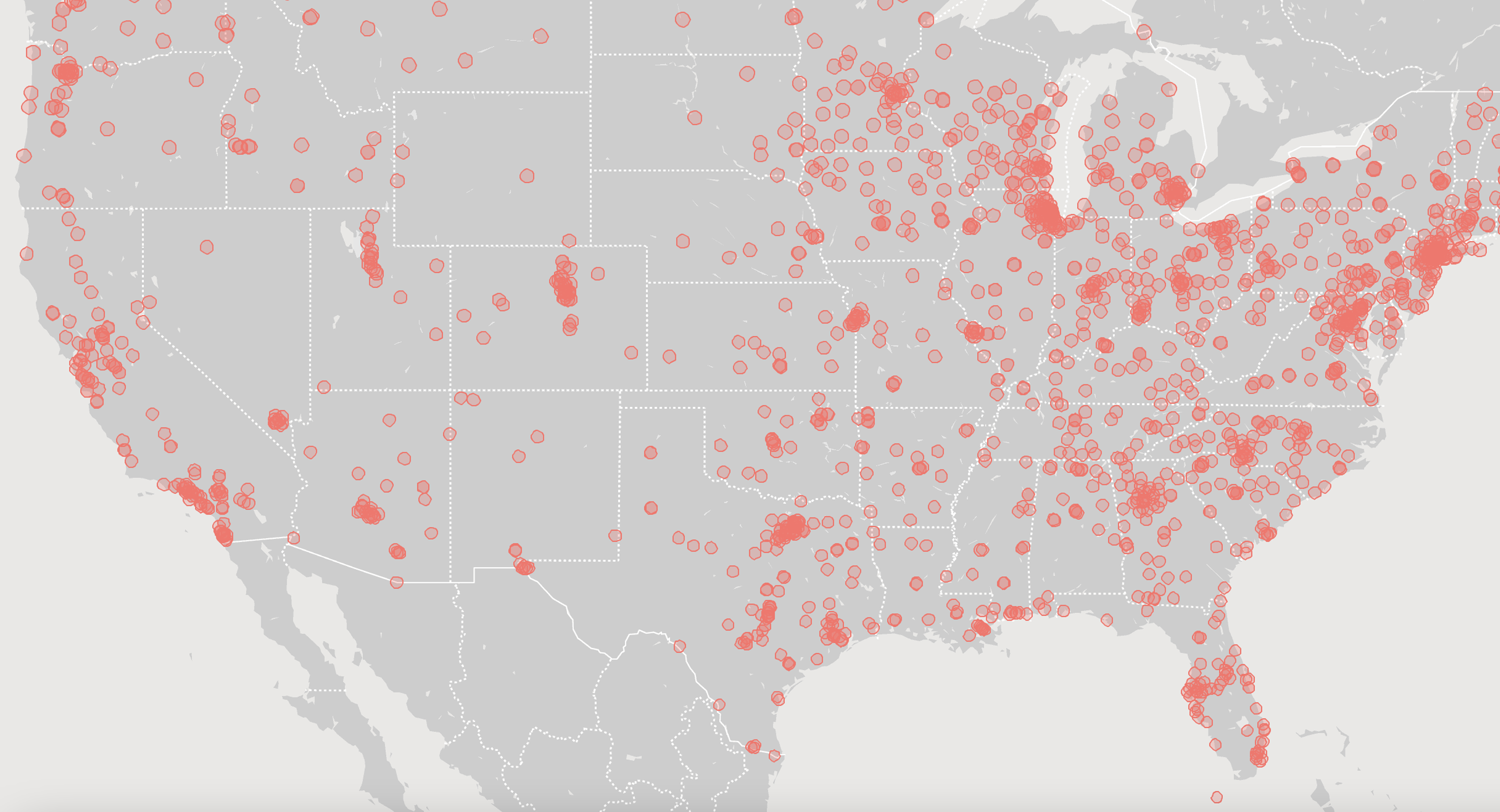 Plot Points on US Map of the Hospitals Carrying the JADA® System