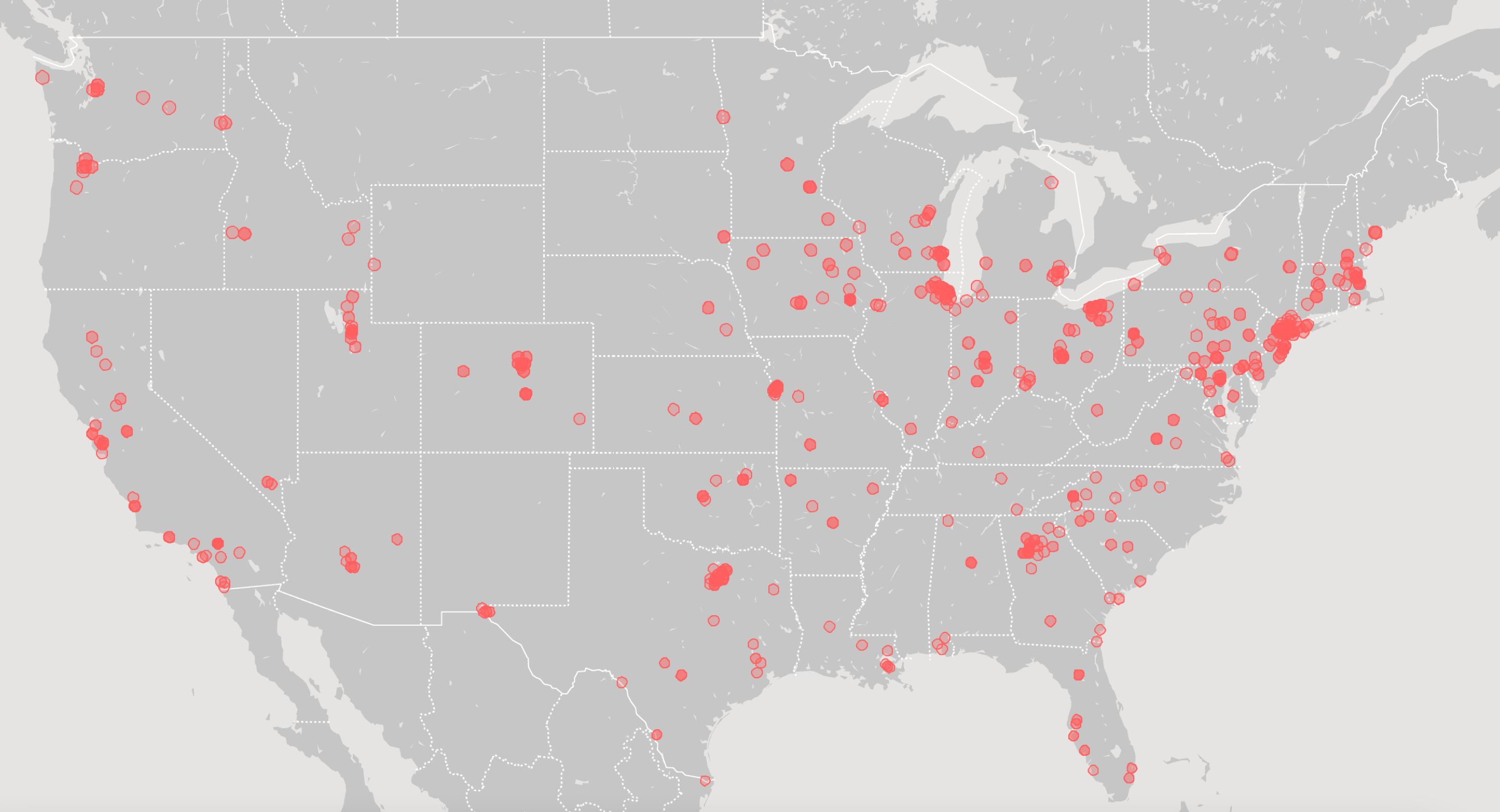 Plot Points on US Map of the Hospitals Carrying the Jada® System